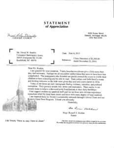 Most Holy Trinity Catholic Church Thank You Letter